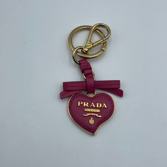 Prada Petal Pink gold Saffiano Leather Heart Key Chain Bag Charm - Picture 1 of 12